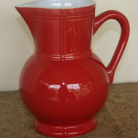 Emile Henry VTG Cherry Red 8" Pitcher made in France B-206 - Picture 1 of 8